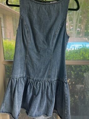 Washed Blue Denim Mini Dress with Ruffle Hem